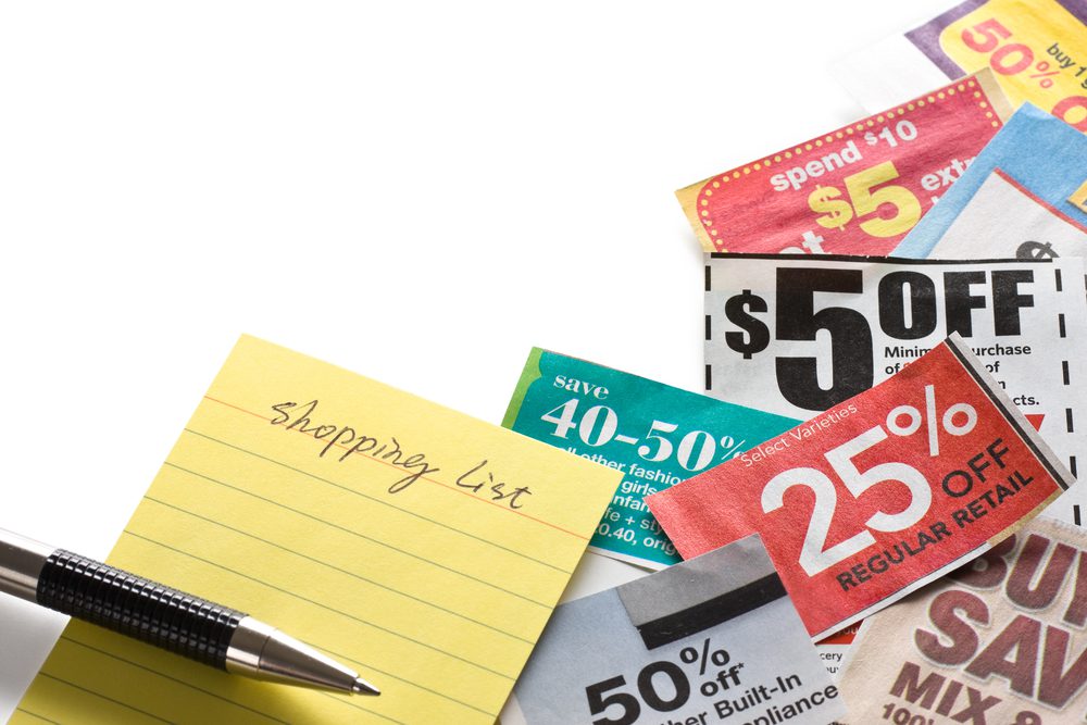 Coupons and shopping list.
