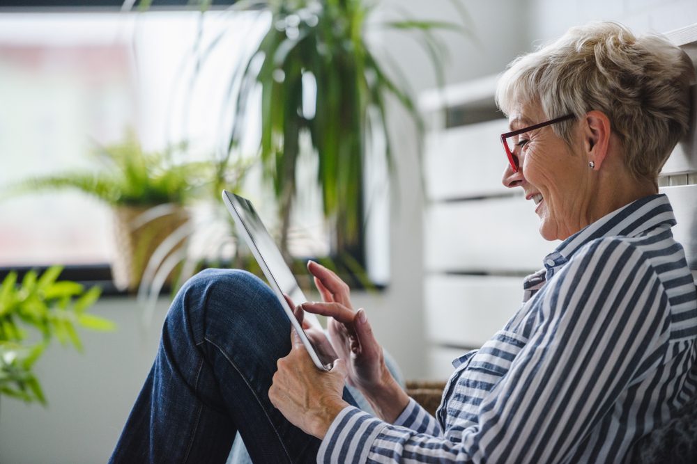 Woman on tablet.