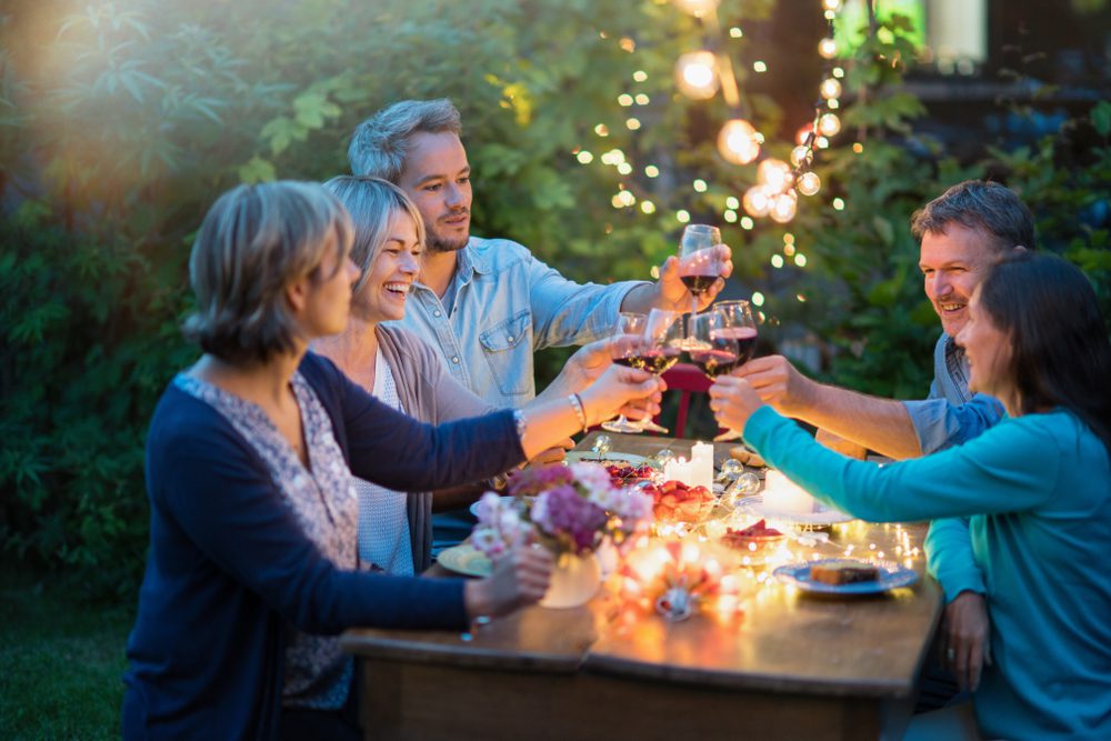 Friends having dinner.