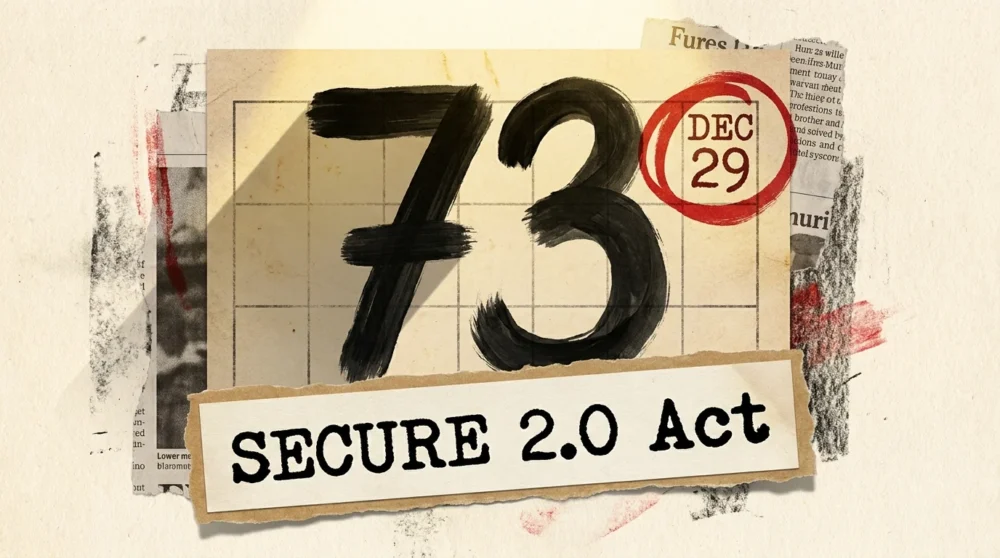 A bold graphic of the number 73 circled on a calendar, representing the new RMD age requirement.
