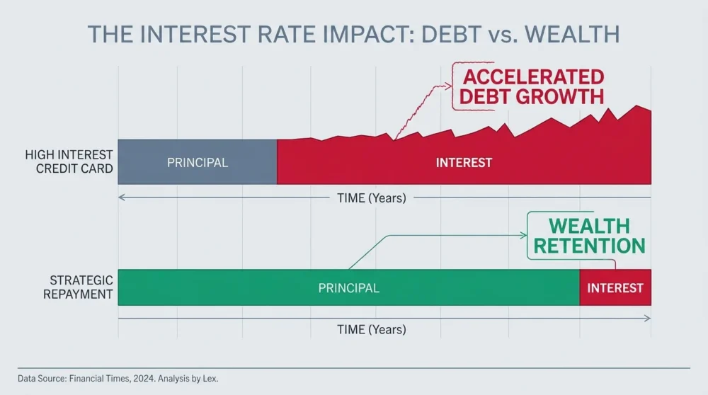 An infographic comparing high interest debt to a strategic repayment plan.